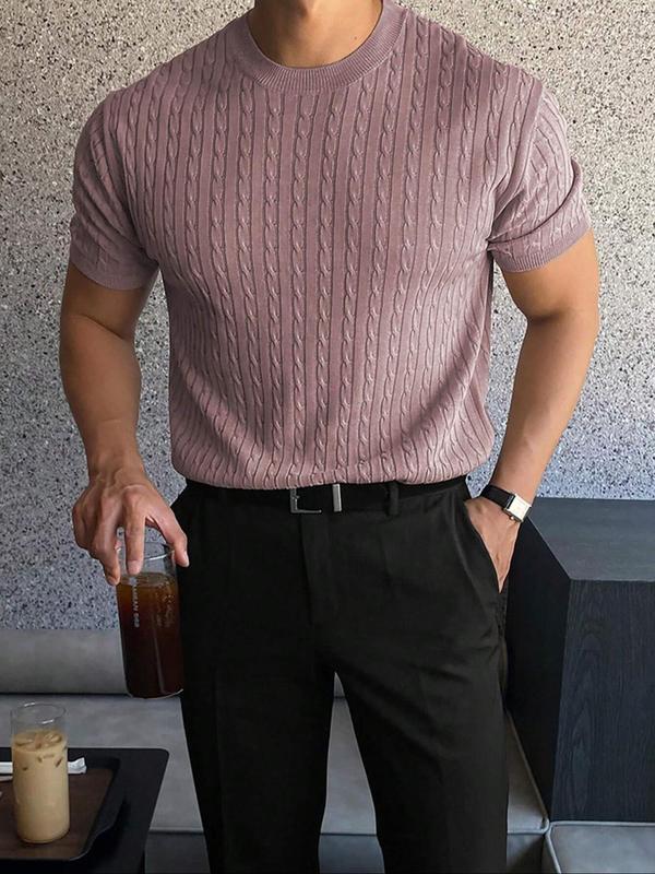 Men’s Slim Cable Knit Crew Neck Top – Lightweight Casual Knit for Spring & Summer