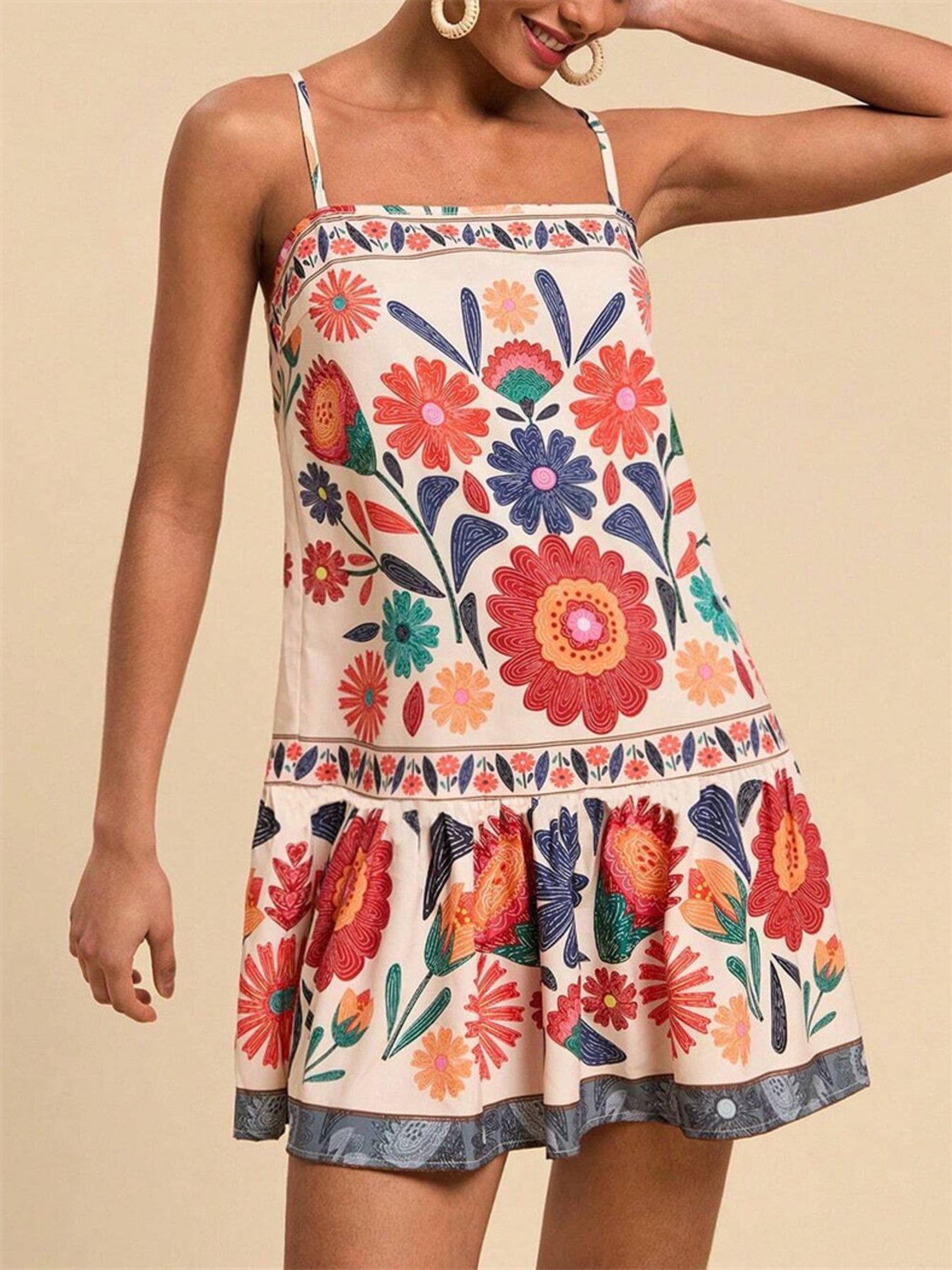 Printed Spaghetti Strap Mini Dress