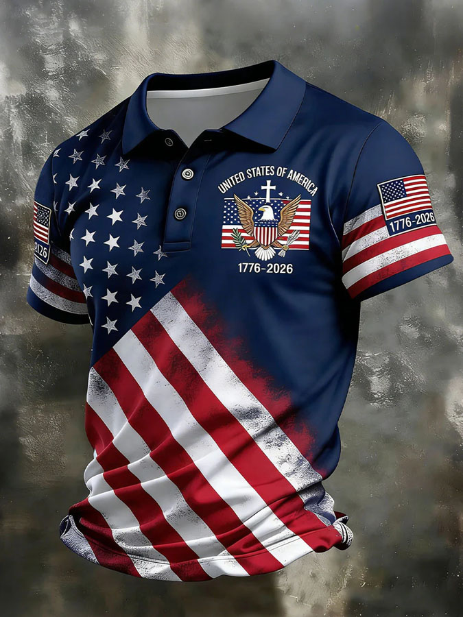Men'S Retro Patriotic Independence Day 250Th Anniversary Polo Shirt