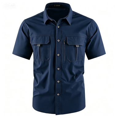 Men's American-Style Solid Color Shirt with Hidden Ventilation Holes Casual Summer Beach Nylon Shirt High-Quality Fabric Short Sleeves Button Closures