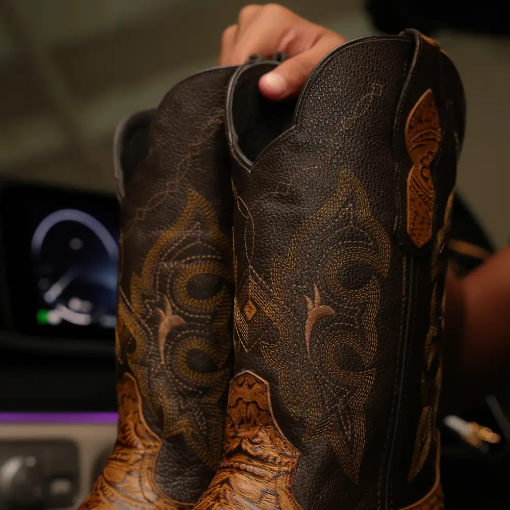 Honey Hand-Tooled Leather Boots — Square Toe