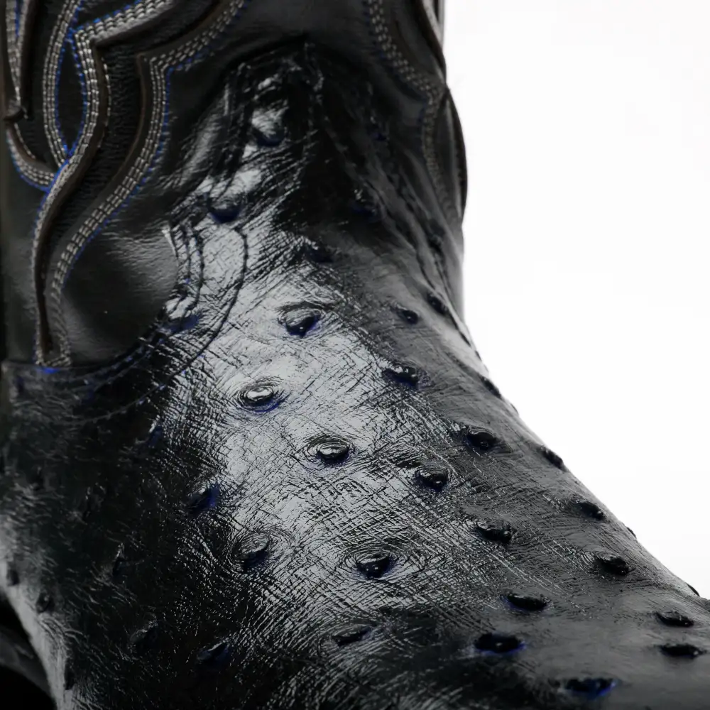 Black/Blue Ostrich Leather Boots - Square Toe