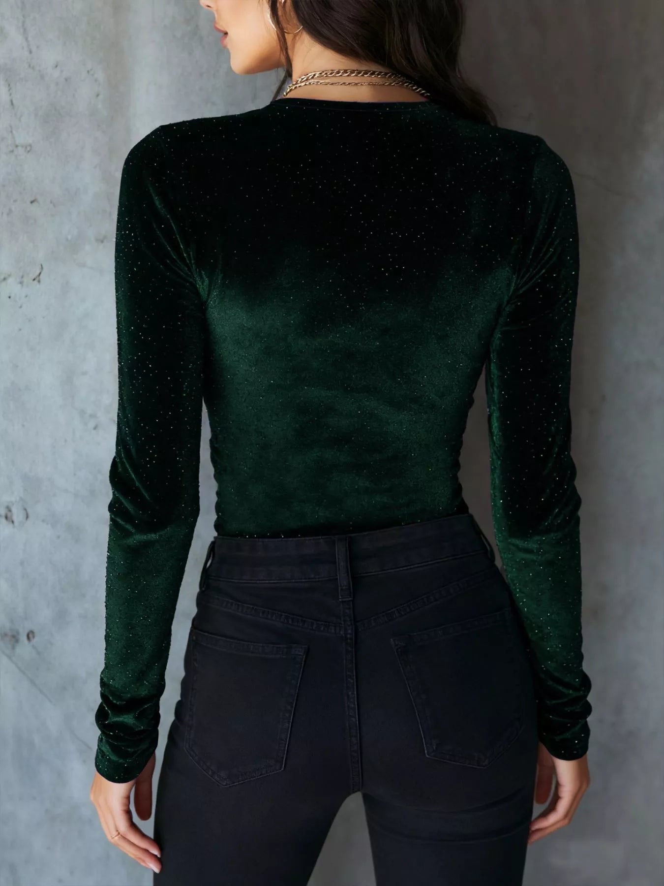 Velvet Ruched Long Sleeve T-Shirt