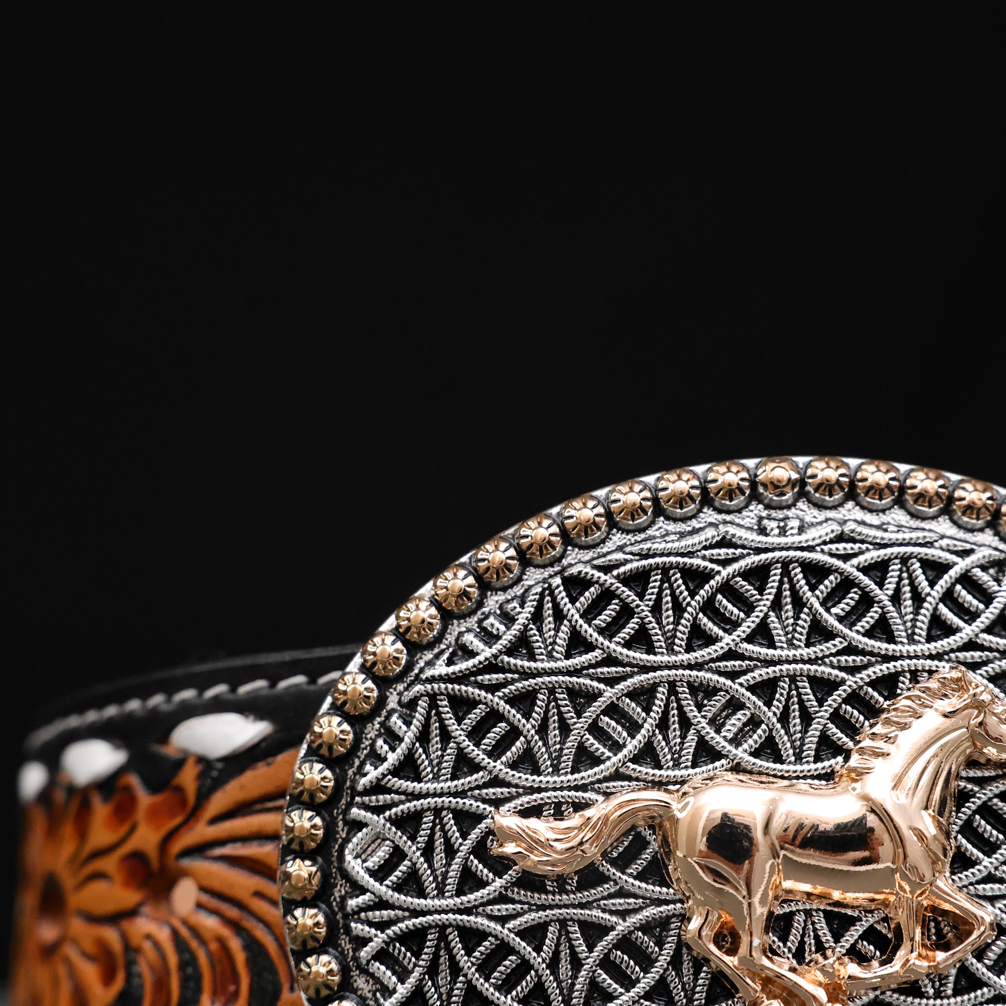 2 Inch Hand-Tooled Artesanal Beaded Leather Belt