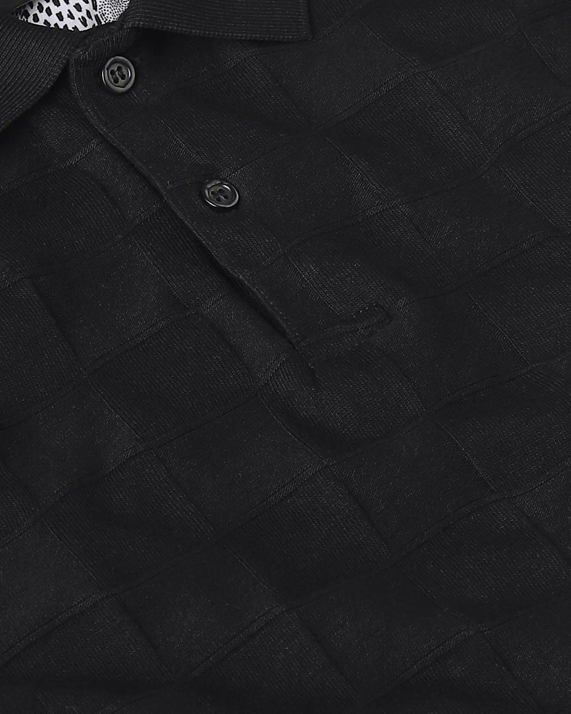 Casual Minimalist Black Plaid Texture Polo Shirt