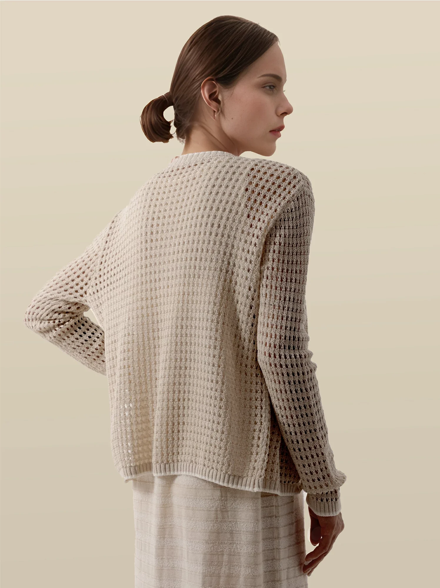 Cotton & Lyocell Long Sleeve Waffle Knit Cardigan