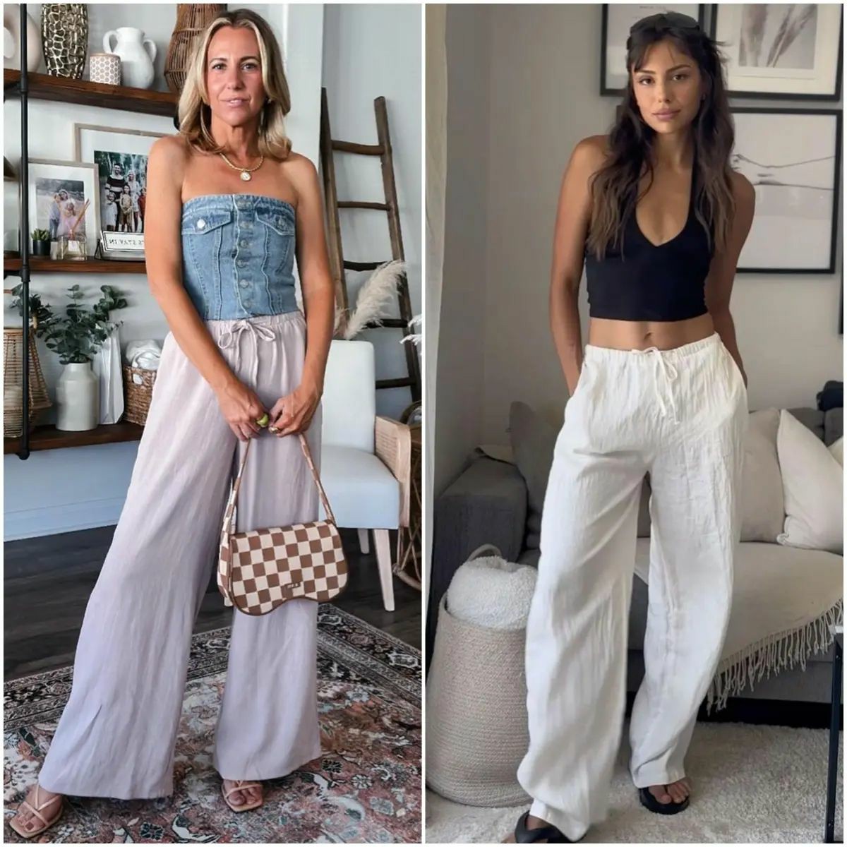 Women's Cotton Linen Summer Palazzo Pants Flowy Wide Leg Beach Trousers with Pockets Casual Womenswear