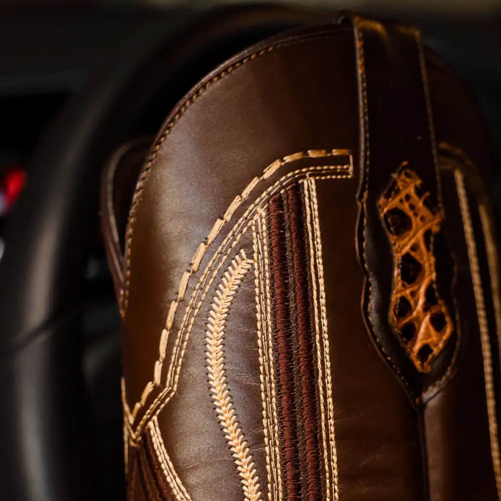 Honey Caiman Hornback Leather Boots - Square Toe