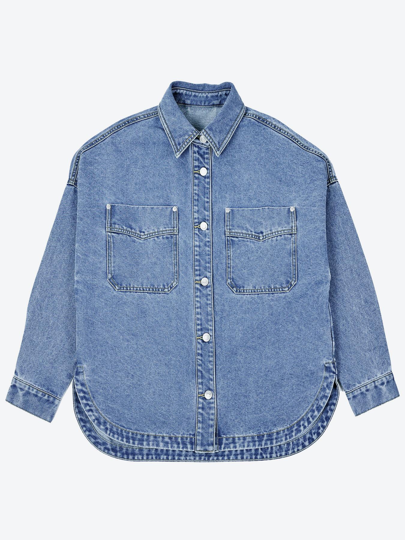Women's Oversized Drop Shoulder Denim Jacket with Pockets