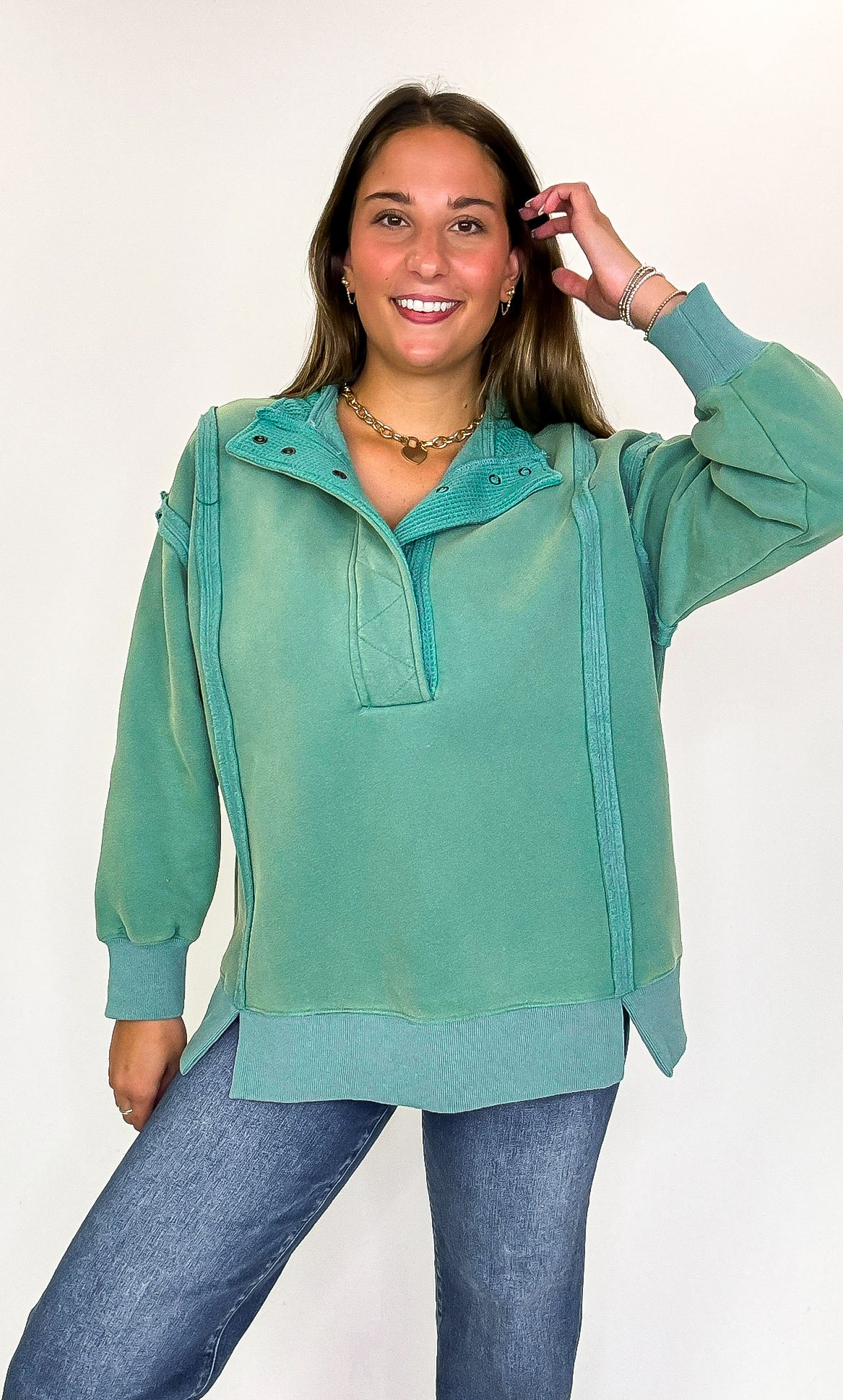 Cozy Thermal Placket Sweatshirt