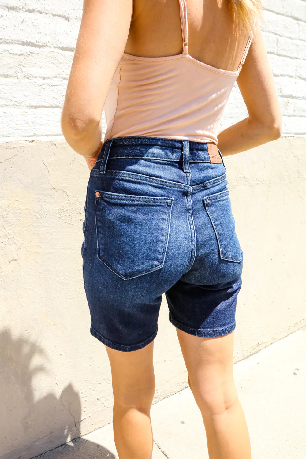 Dark Wash High Rise Tummy Control Shorts