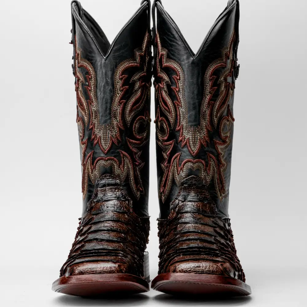 Brown Jumbo Python Leather Boots - Square Toe