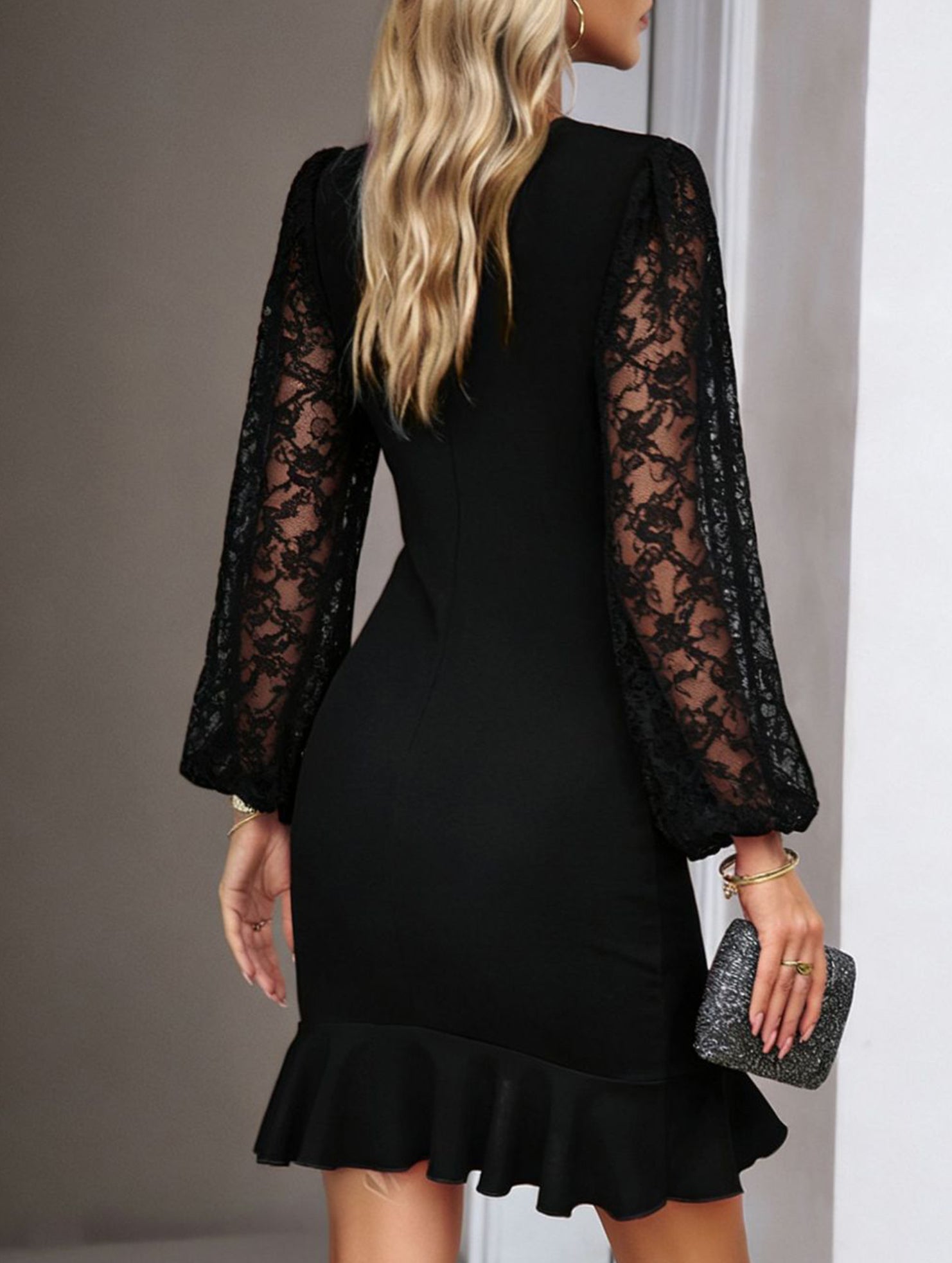 Lace Puff Sleeve Dress
