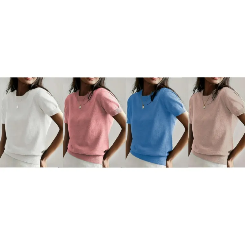 Women's Solid Color Crew Neck Short Sleeve Pullover