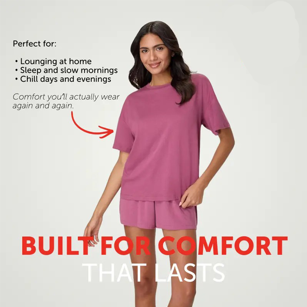 💝Last day promotion⏰Supersoft 2-Piece Lounge Set: Boxy Tee & Sleep Shorts – Breathable, Stretch Fit for Women
