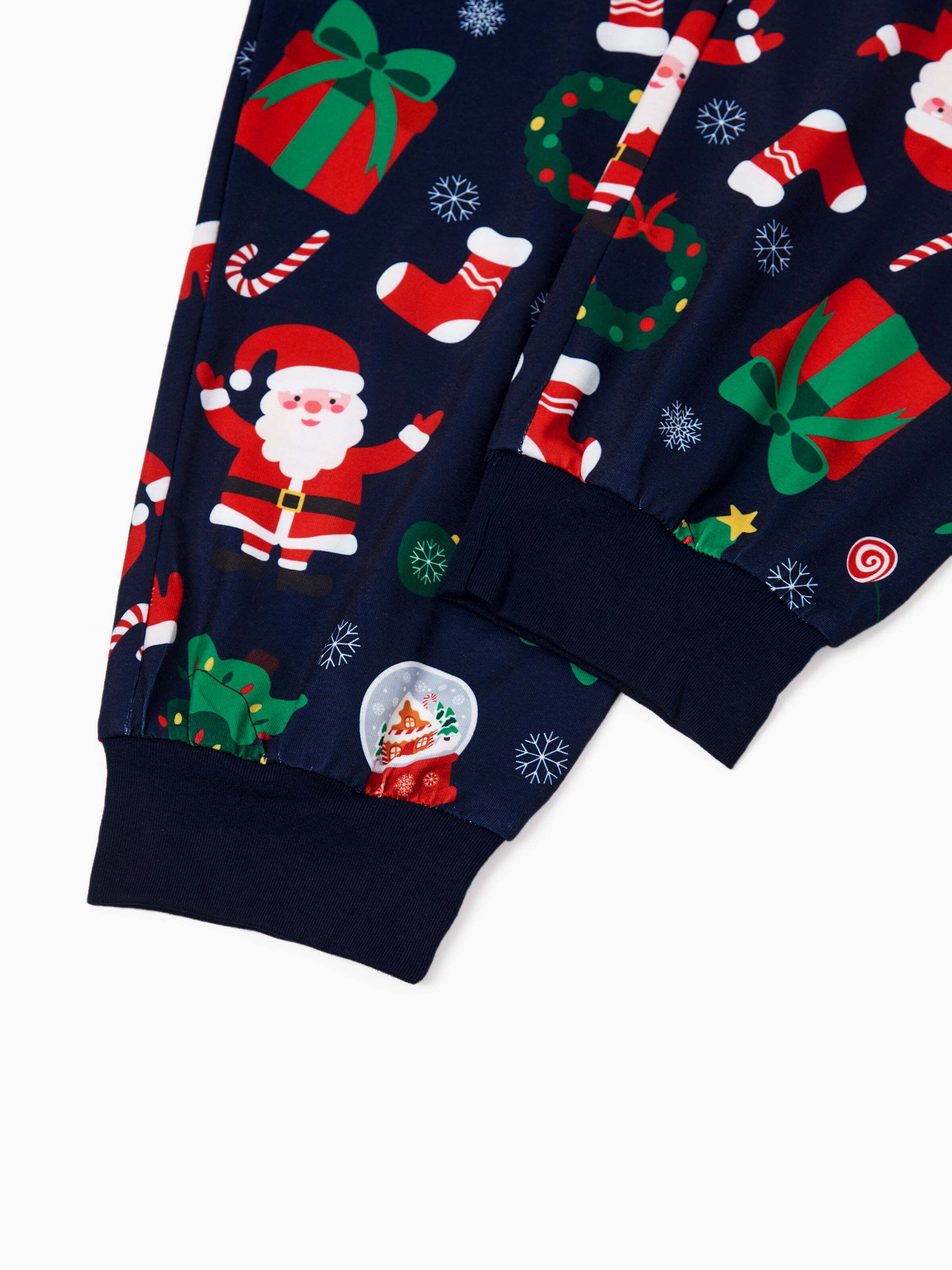 Christmas Matching Family Pajamas Set Glow In The Dark Santa Claus Dark Blue PJS with Christmas Socks Deep Blue