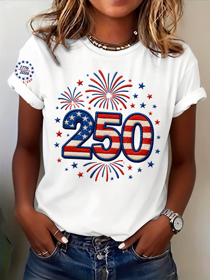 Women's Short Sleeve T-shirt Summer White Independence Day (Flag) Printing Jersey Crew Neck Daily Going Out Casual Top