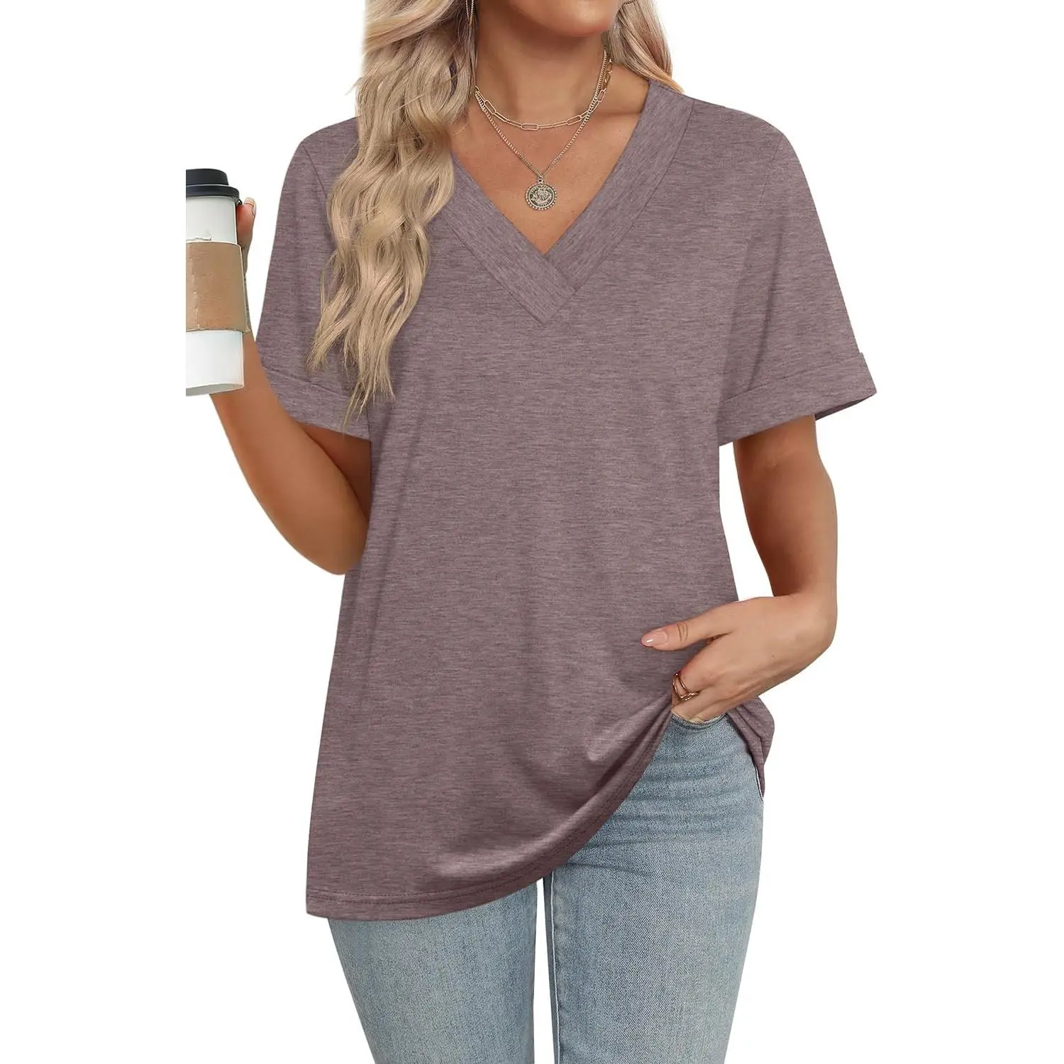 WIHOLL Womens Summer Tops Short Sleeve Basic Casual V Neck T Shirts Trendy Fashion 2025