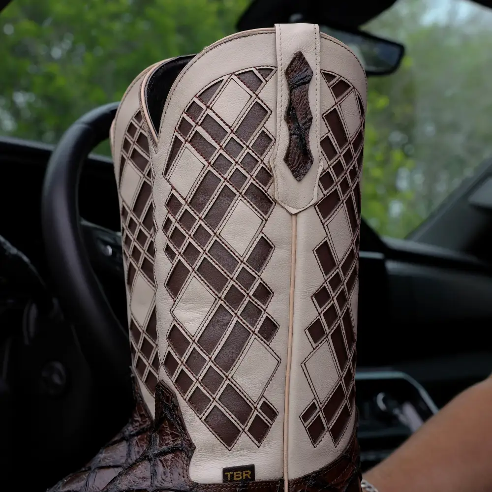 Chocolate Brown Pirarucu Leather Boots - Square Toe