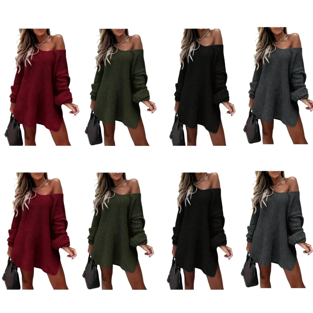 [Plus Size] Women's Solid Color Sweater Dress
