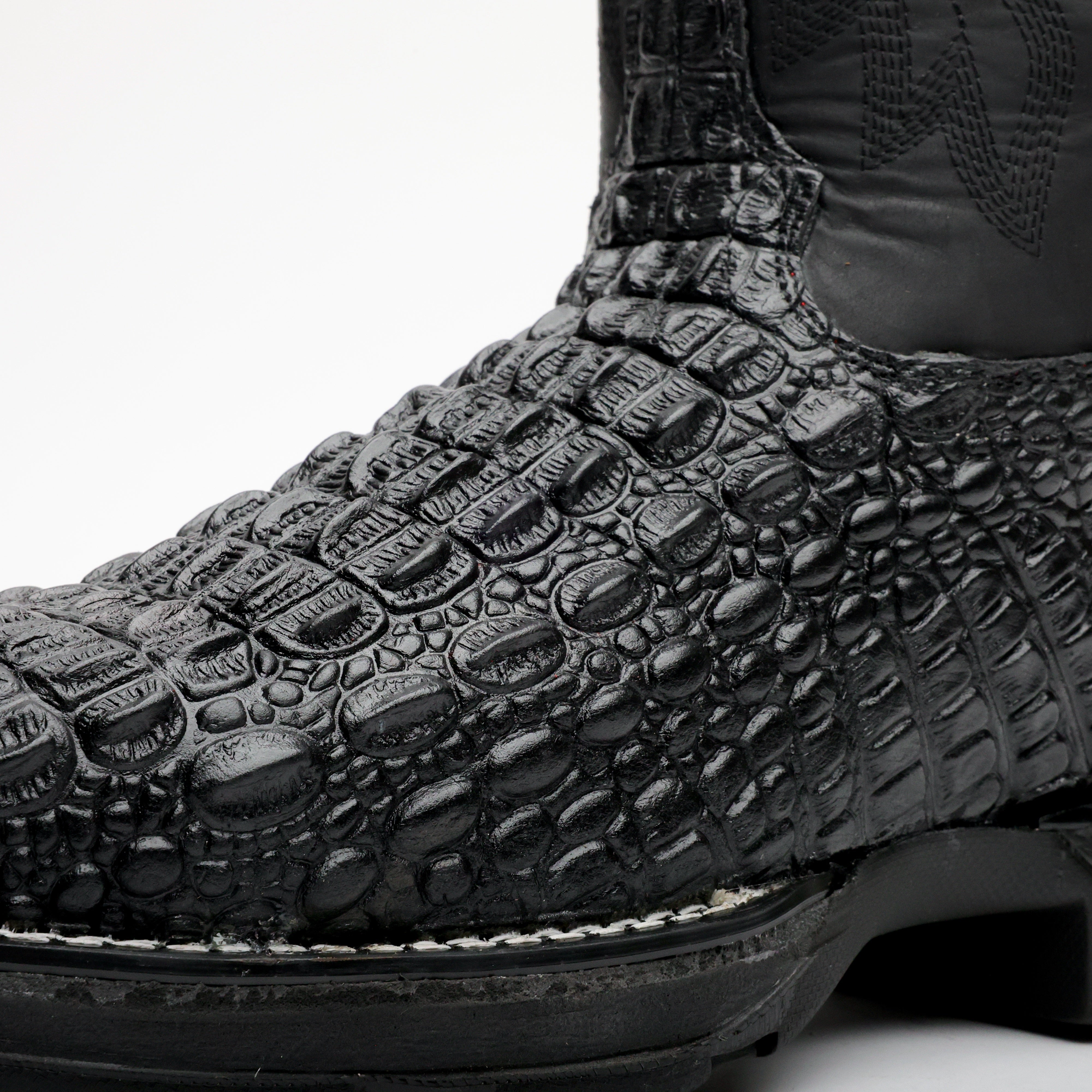 Black Caiman Hornback Leather Boots With 3D Lightweight Sole - Composite Toe