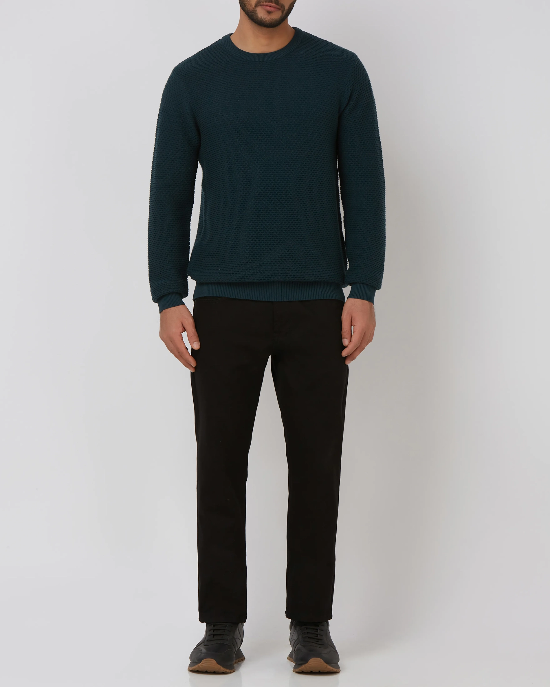 Comfortable Soft Daily Slim Teal Cotton Sweater