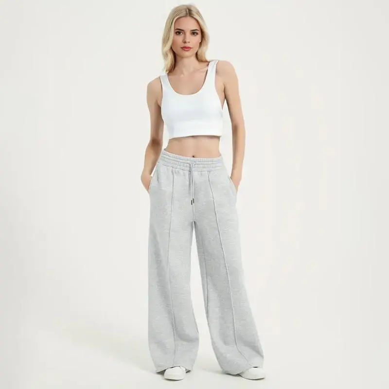 Women's Simple Design Straight Leg Drawstring Baggy Lounge Pants
