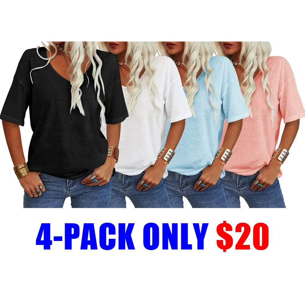 Women’s Soft V-Neck Half Sleeve T-Shirt – Lightweight Loose Fit Casual Everyday Top