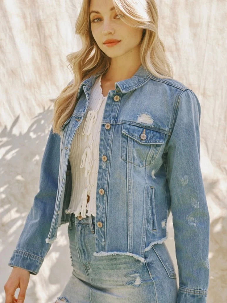Raw Hem Blue Jean Jacket