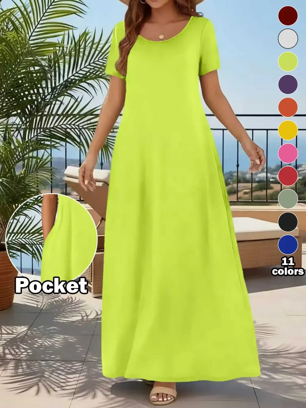 Women's Casual Commuter Plain Minimalist Short Sleeve Dress with Pockets, Loose Fit Summer & Fall, Essential Beachwear
