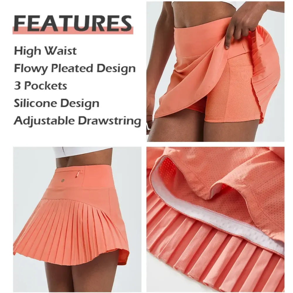 Women's Pleated Tennis Skirts Flowy High Waisted Lightweight Athletic Golf Outfits Skorts Skirts with Shorts