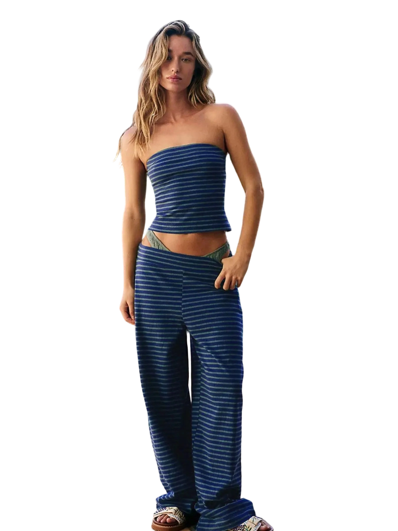 Women's Striped Crop Top & Wide Leg Pants Set