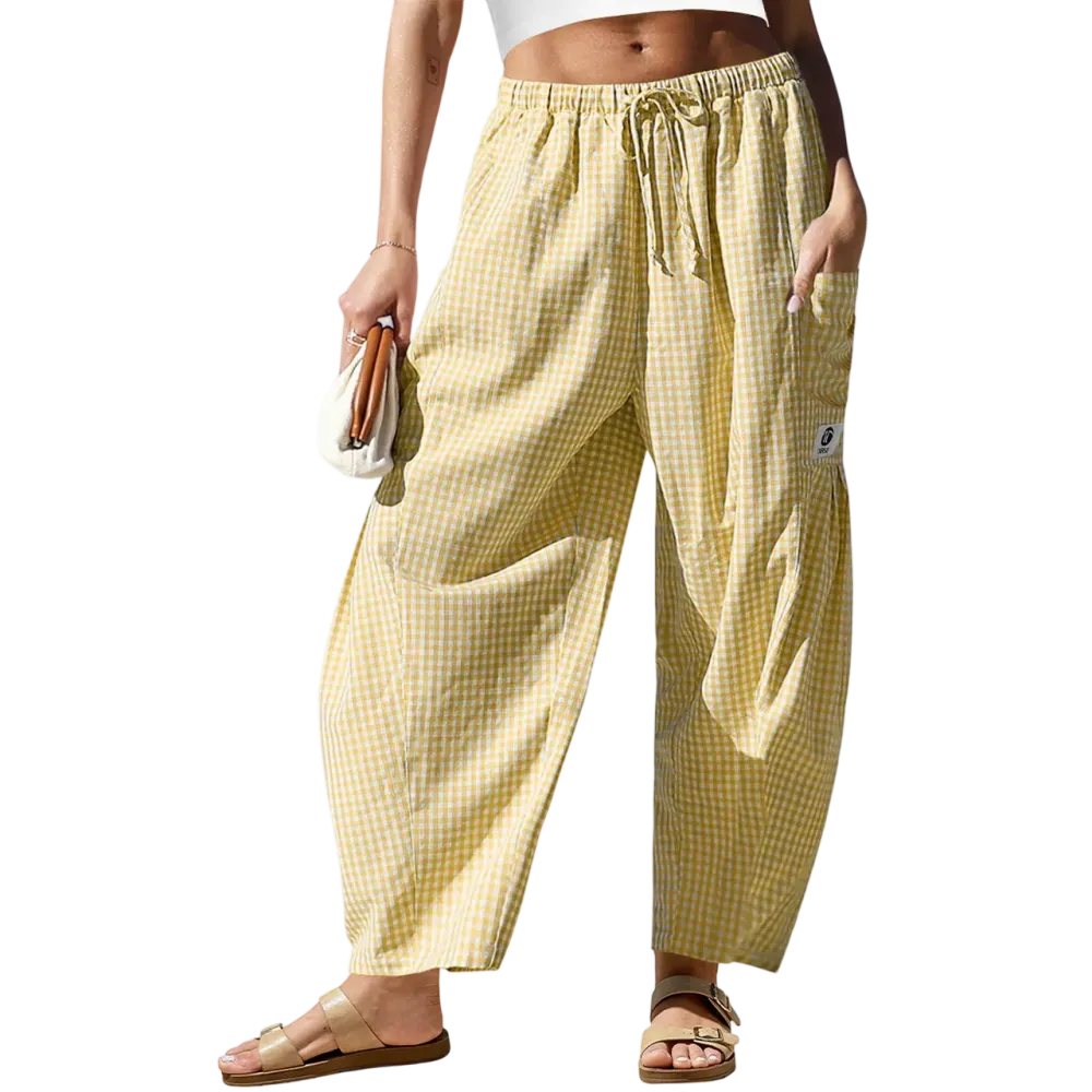Womens Wide Leg Gingham Striped Plaid Pants