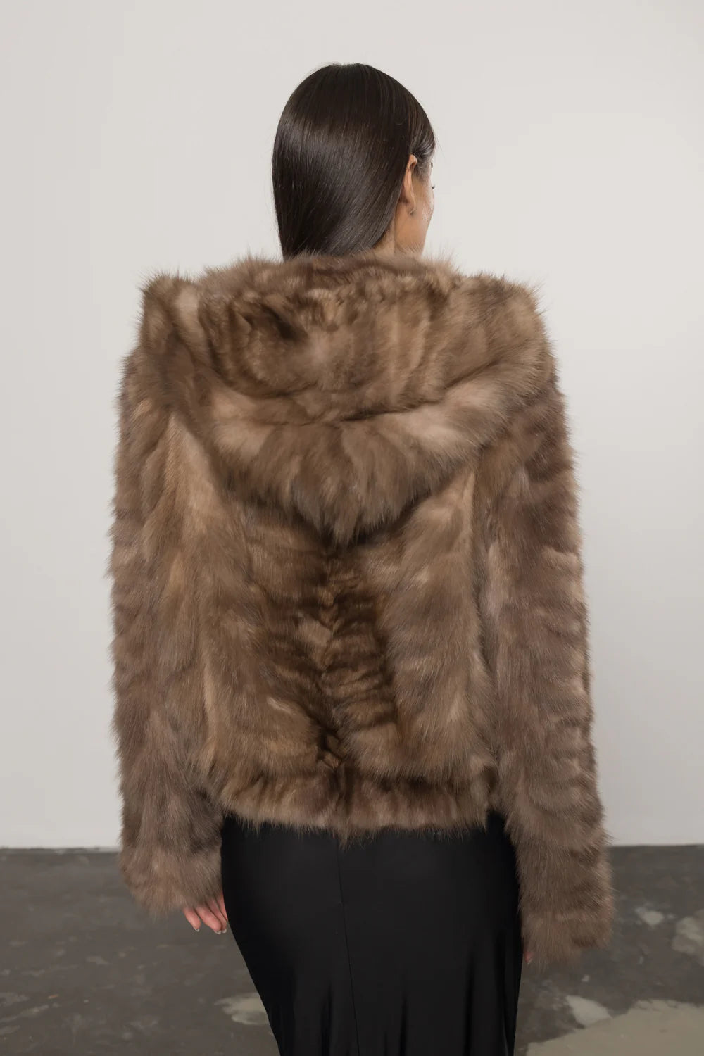 Haină din Blană Naturală de Zibelina, cu Glugă, Femei, Sable Brown 433