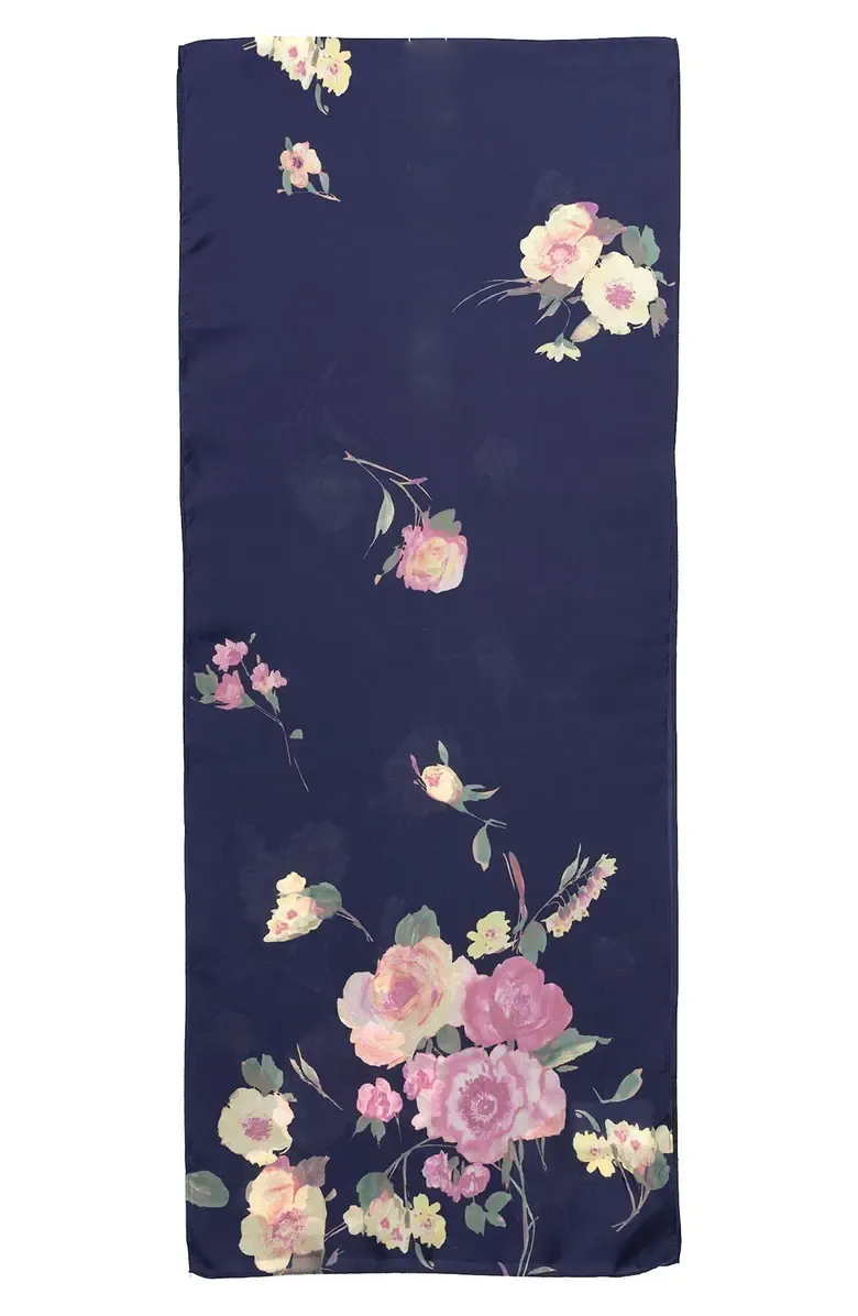 Floral Print Silk Oblong Scarf