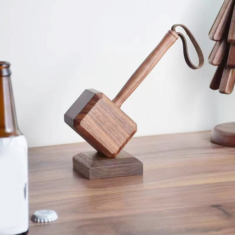 Creative Wooden Hammer Bottle Opener with Stand