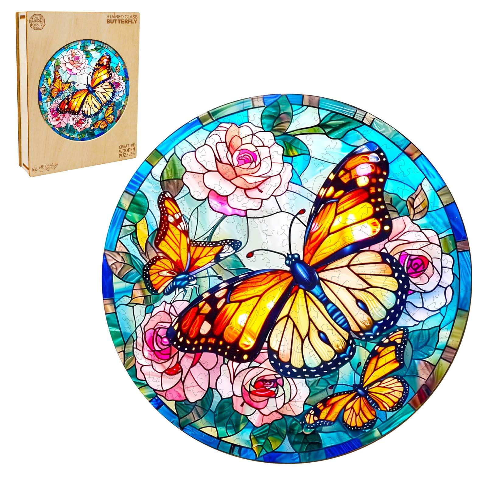Stained Glass Butterfly Wooden Jigsaw Puzzle