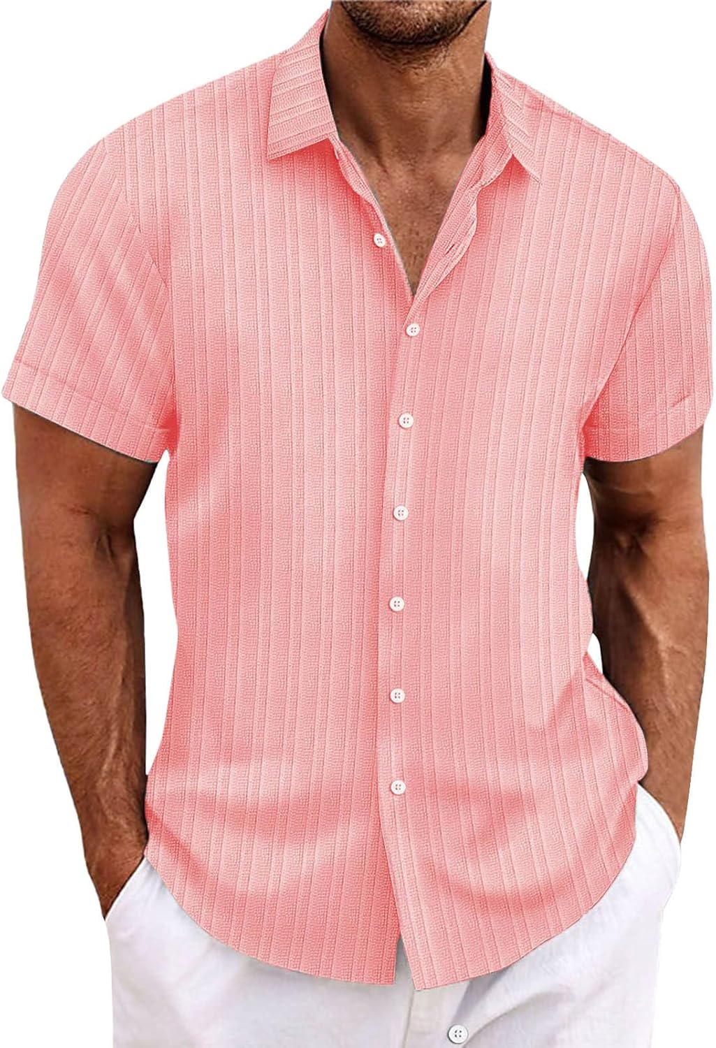 Men's Casual Loose And Comfortable Textured Short-sleeved Shirt
