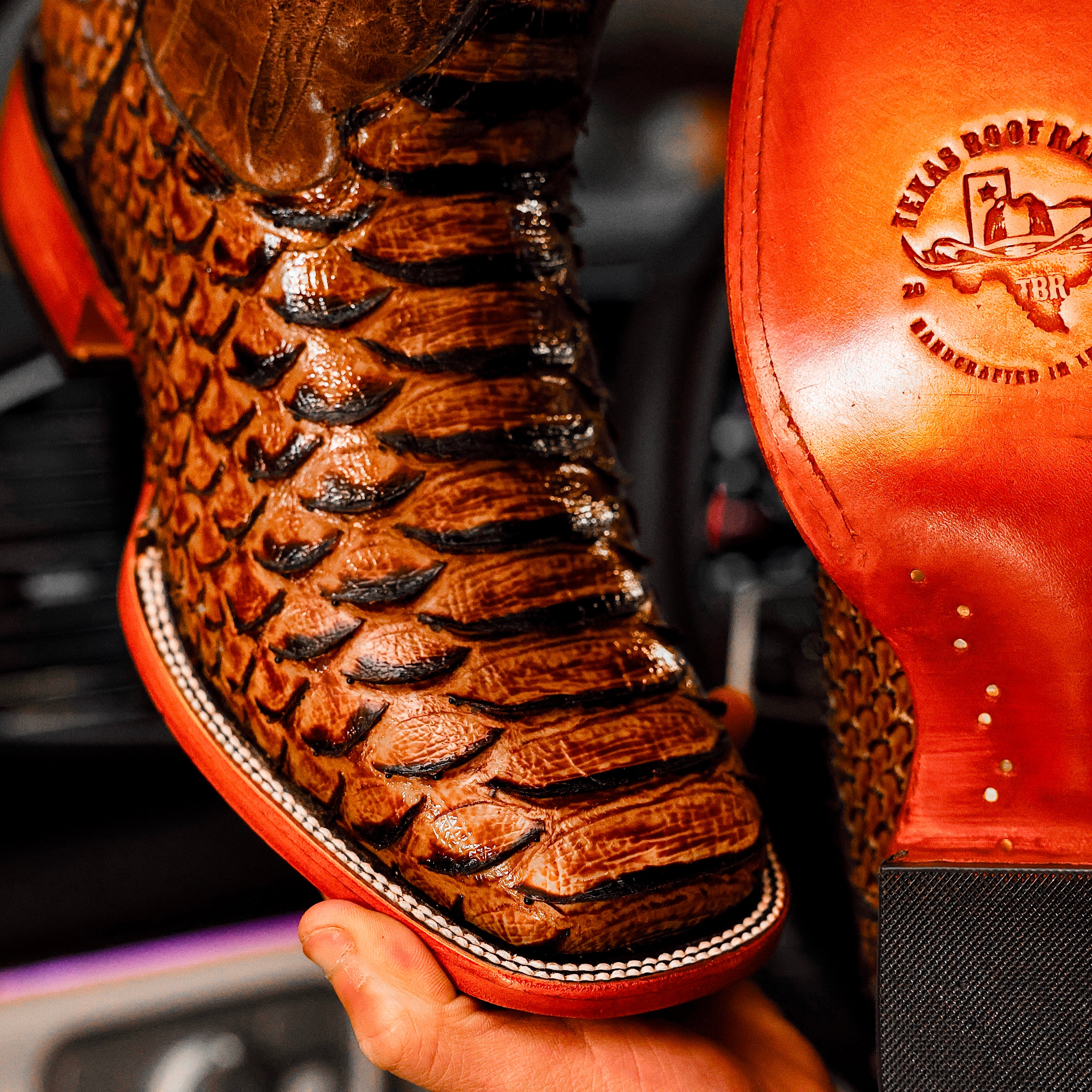 Honey Cognac Python Leather Boots - Square Toe