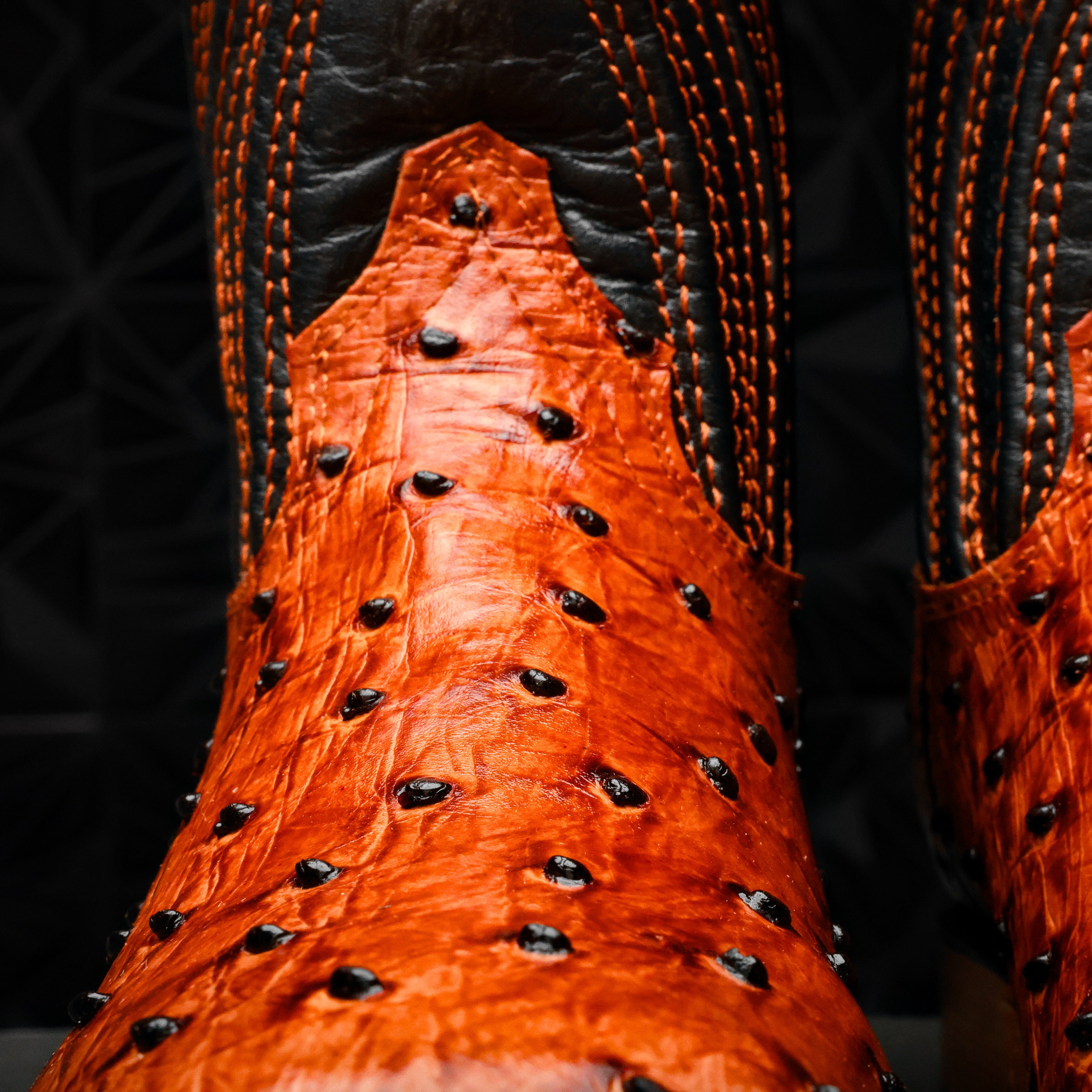 Cognac Ostrich Leather Boots - Square Toe