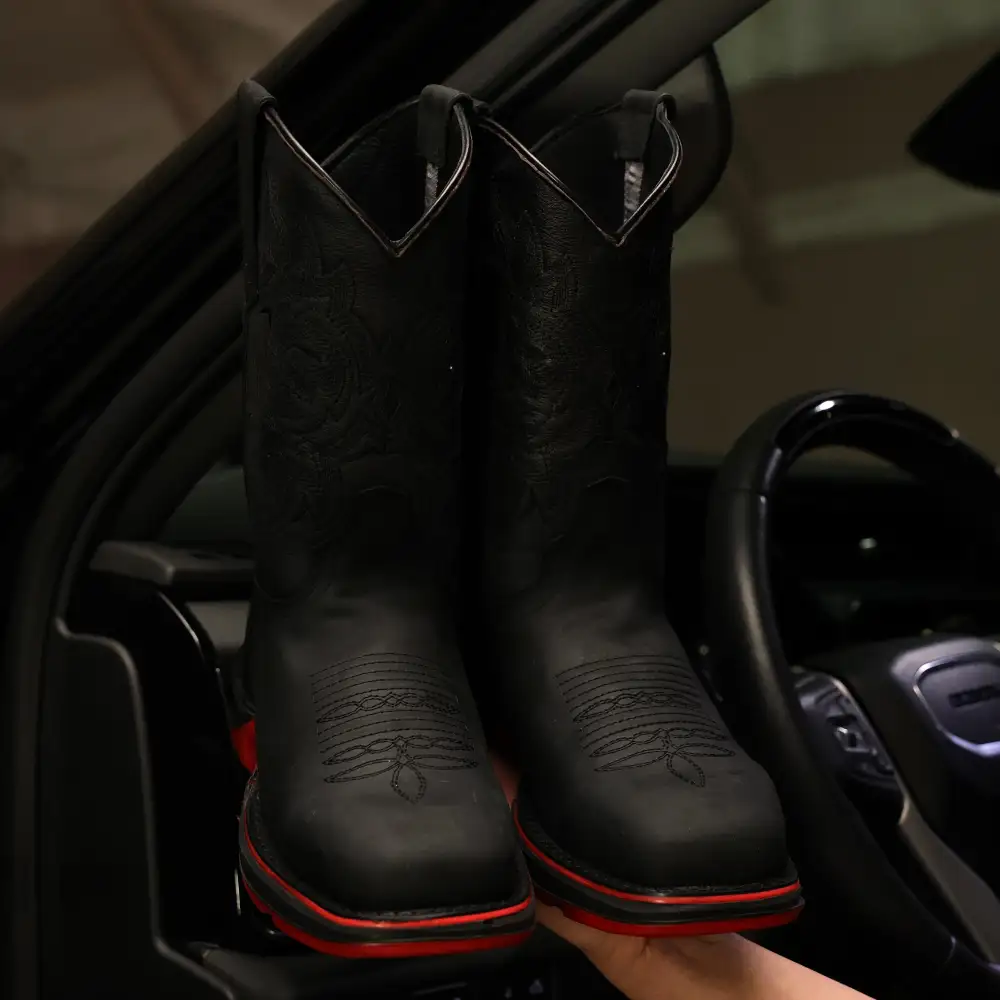 Black Nobuck Leather Boots With 3D Sole - Square Toe