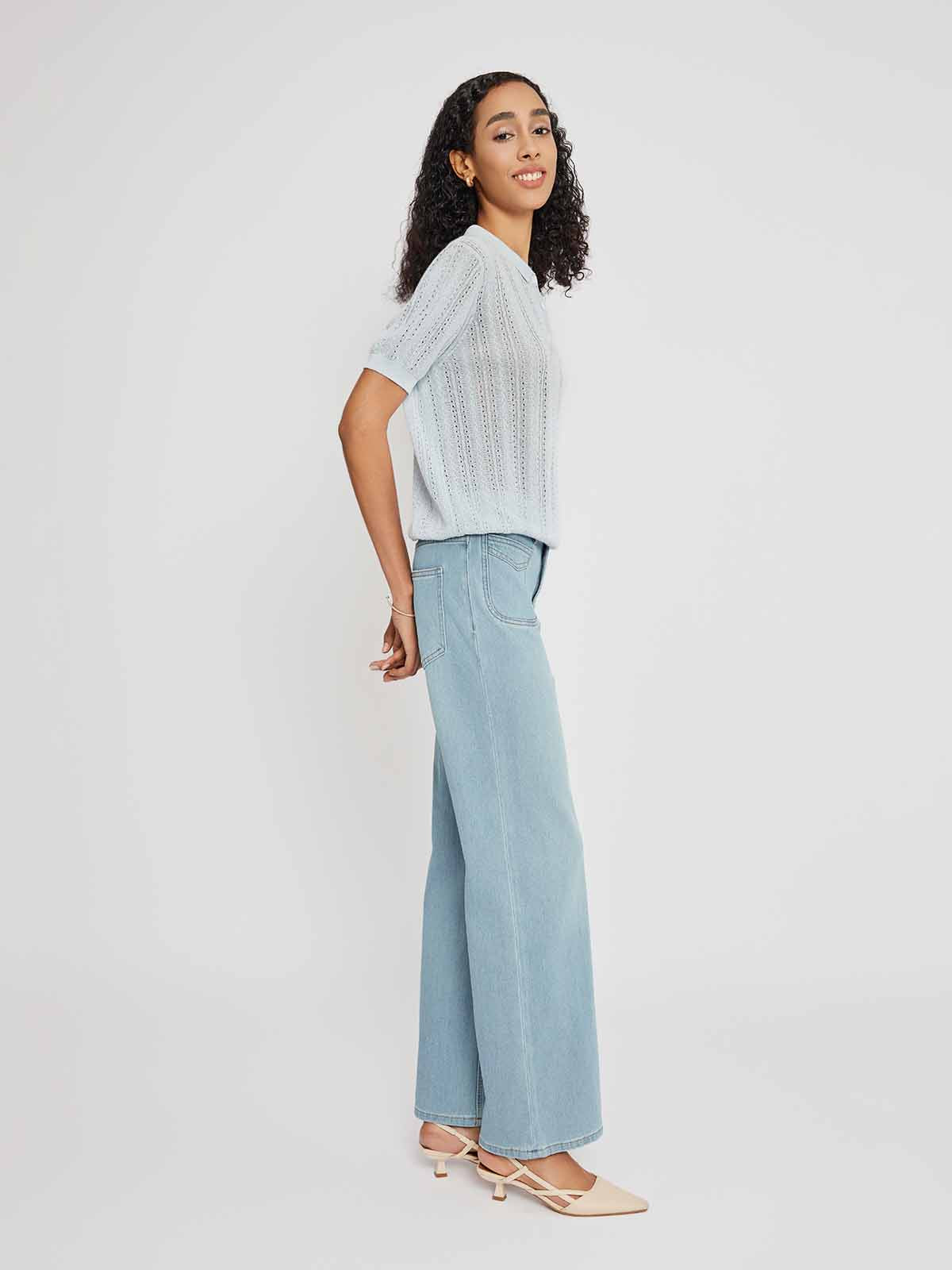 ASOBIO Ribbed Knit Polo Top