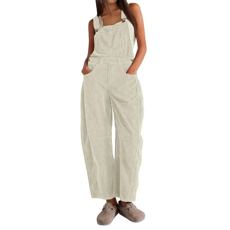 Women Barrel Wide Leg Bib Corduroy Pants