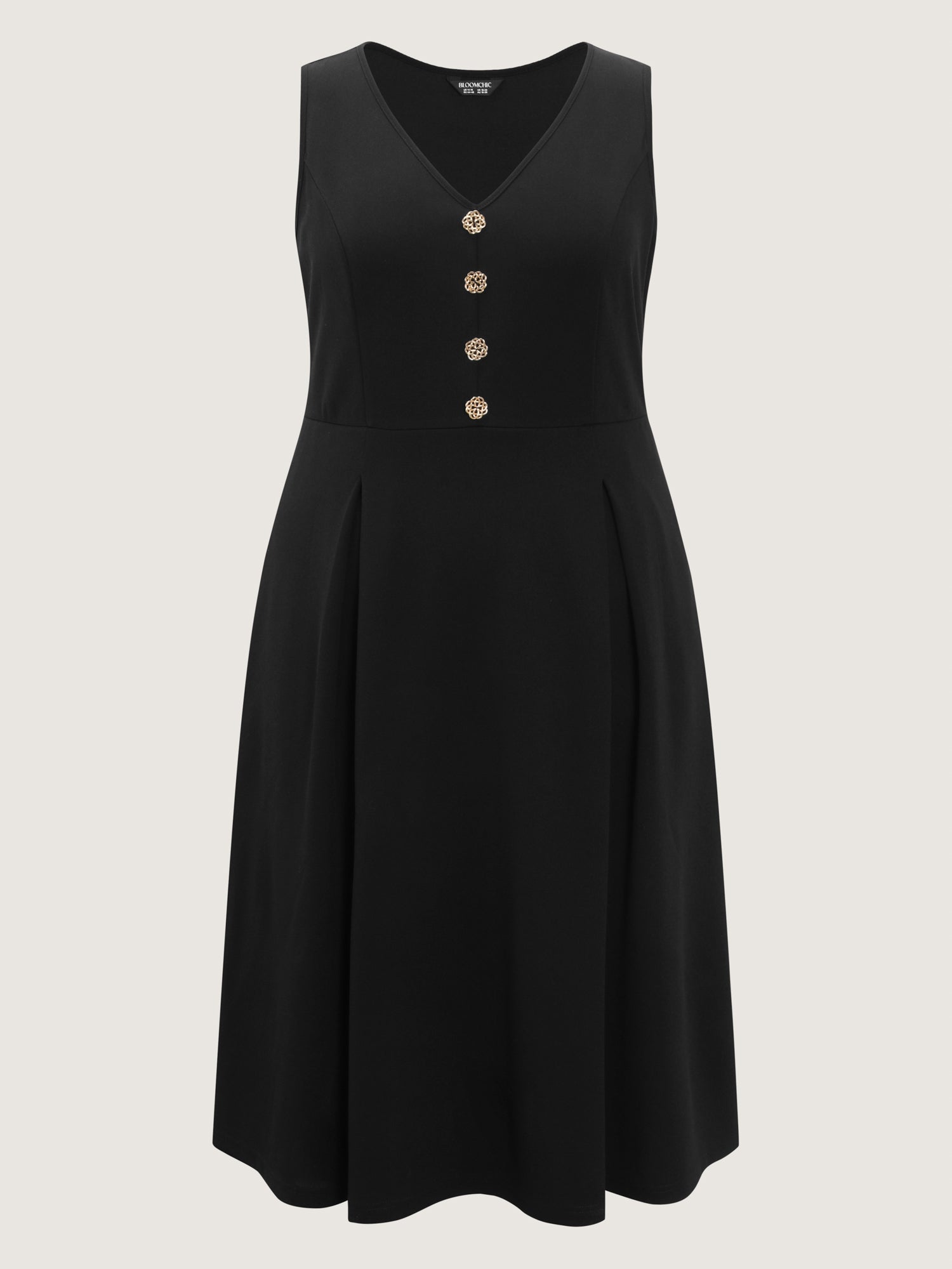 Floral Gold Button Pleated Midi Dress