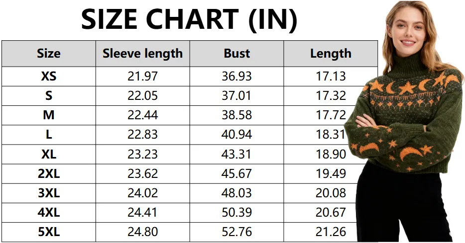 Women's Moon & Star Pattern High Neck Sweater