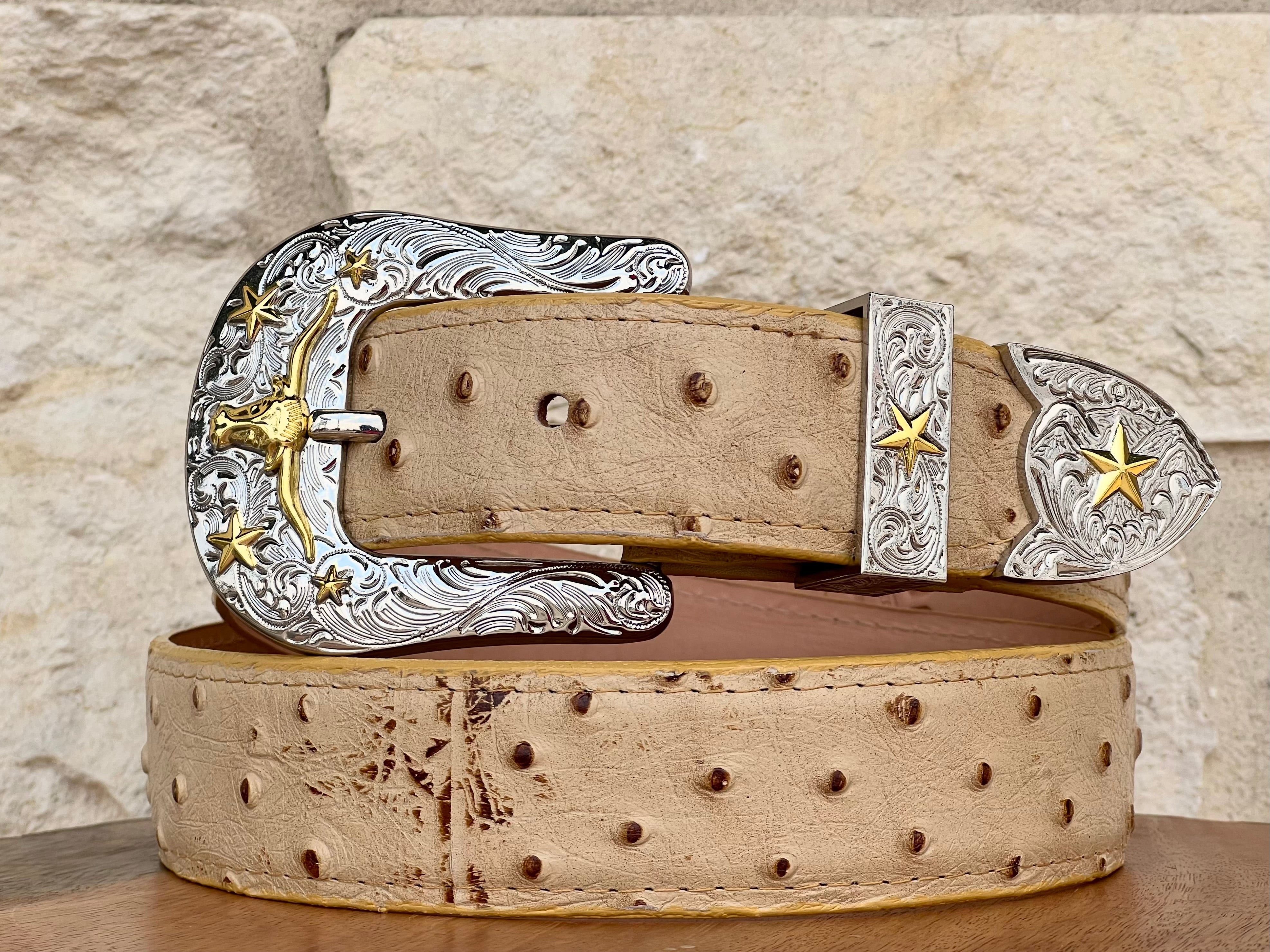 Bone Ostrich Leather Belt