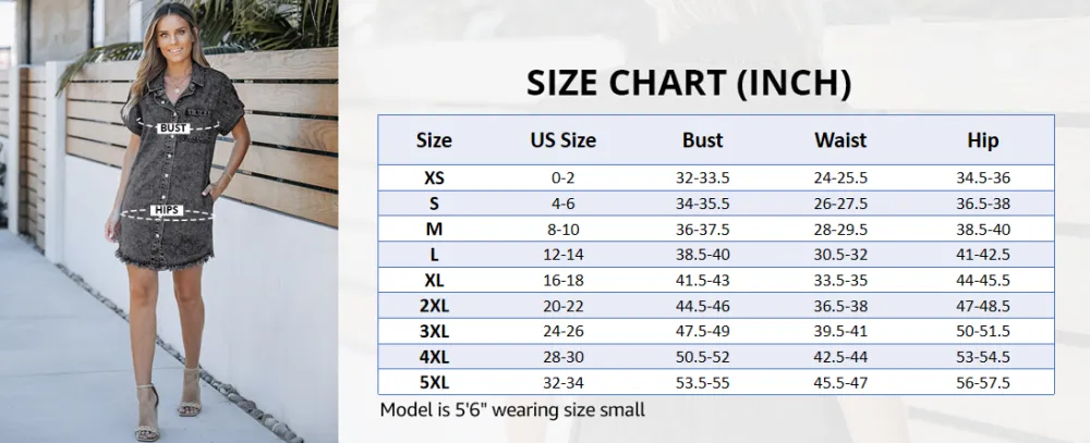 Denim Dress for Women Button Down Short Sleeves