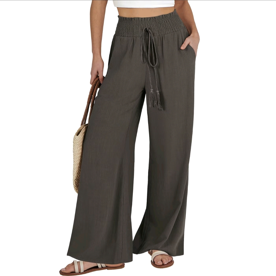 ANRABESS Women Linen Palazzo Pants SummerCasual Loose High Waist Wide Leg Long LoungePant Trousers with Pocket