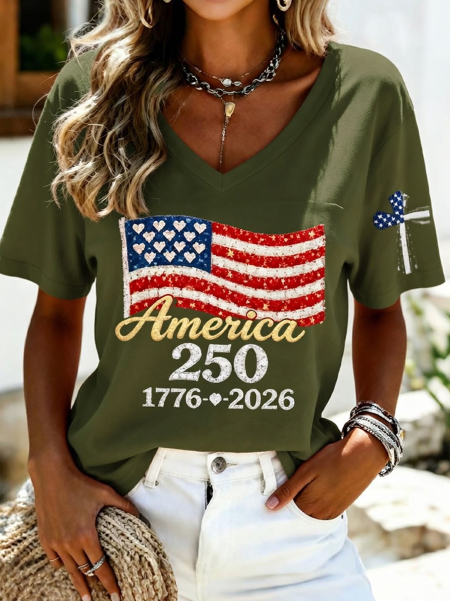 Women's Casual 250th Anniversary Independence Day Printed T-shirt
