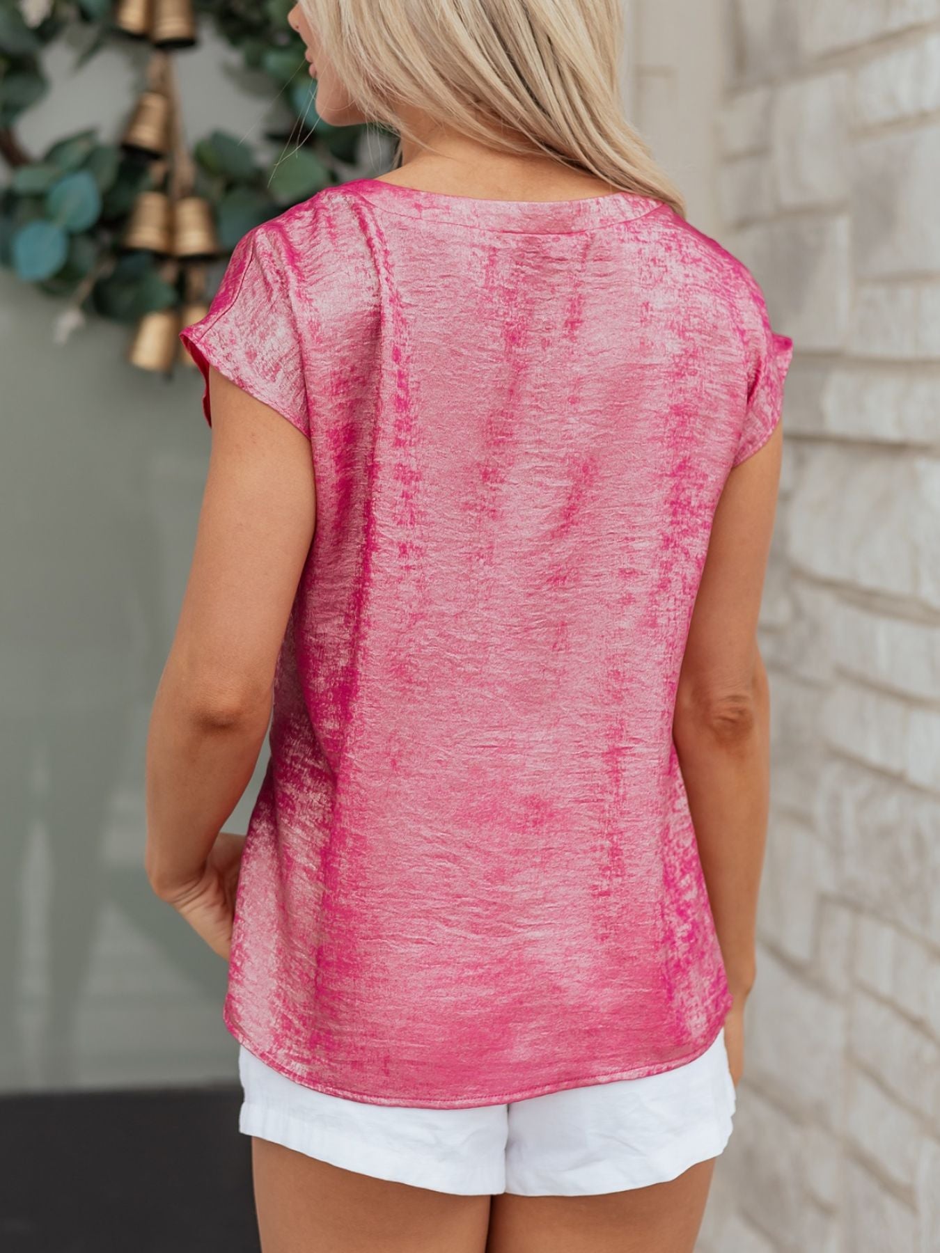 Metallic Round Neck Cap Sleeve Tee